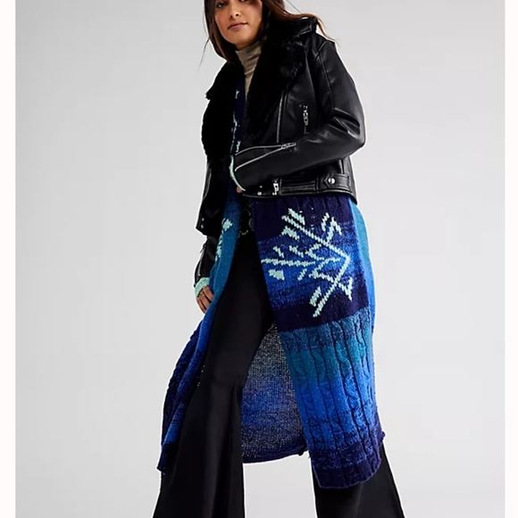 Free People Flurry Cardigan Luxe Wool Knit Open Front Mixed Patchwork XS-SM NWT - Picture 4 of 9